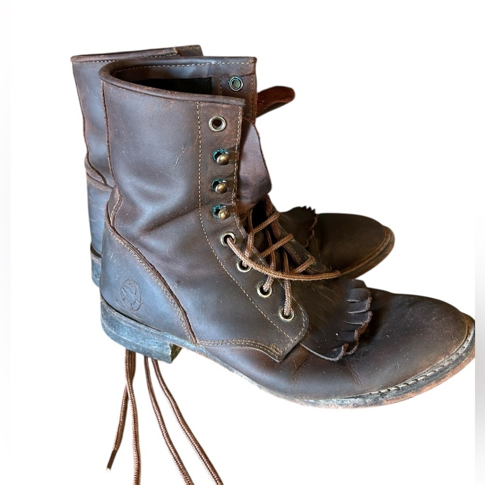 Vintage Durango Brown Leather Lace-Up Boots Western Silversmith 💕 - Picture 7 of 9
